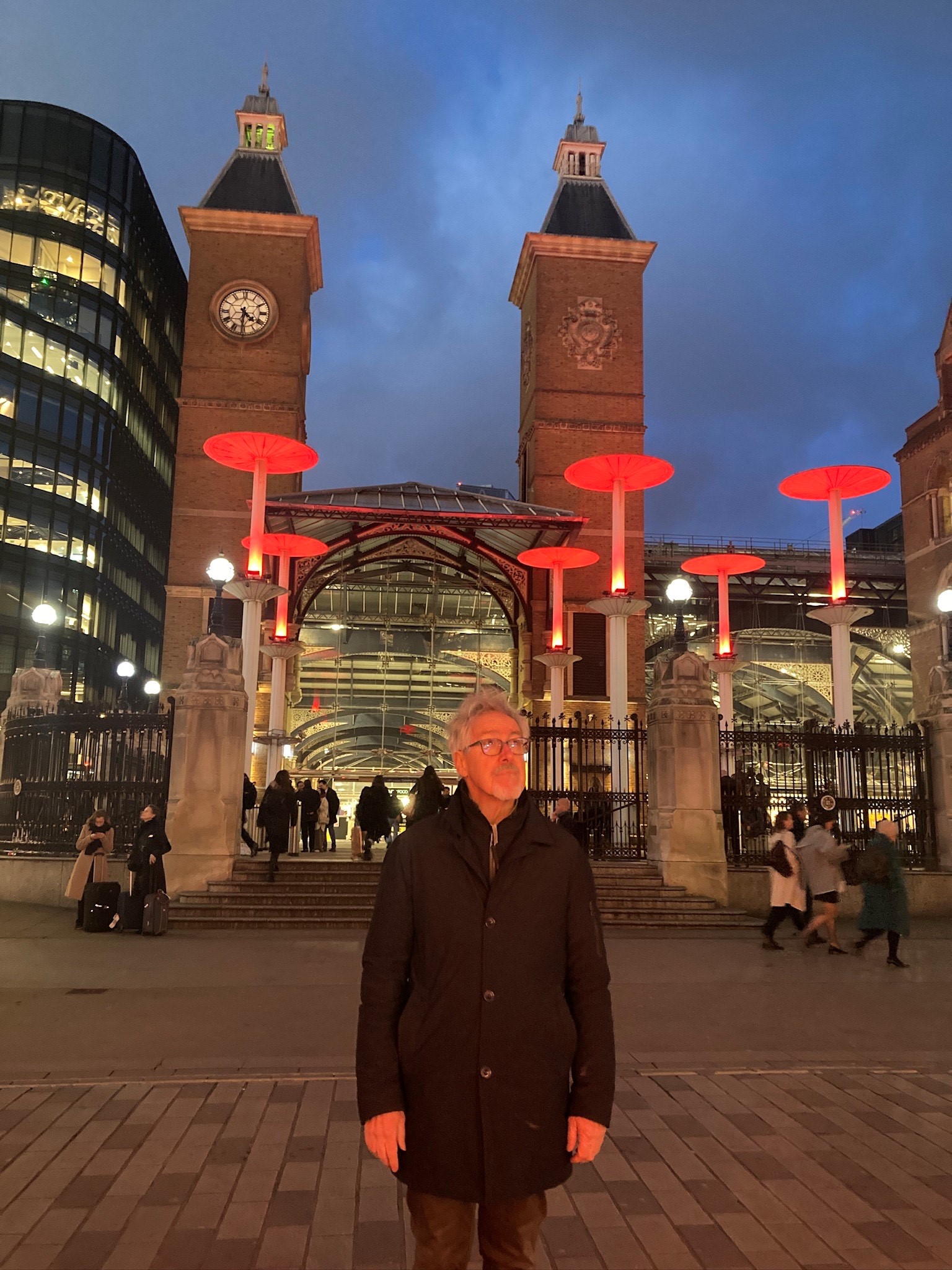 Photo: The Victorian Society President Gryff Rhys Jones outside Liverpool Street Station.