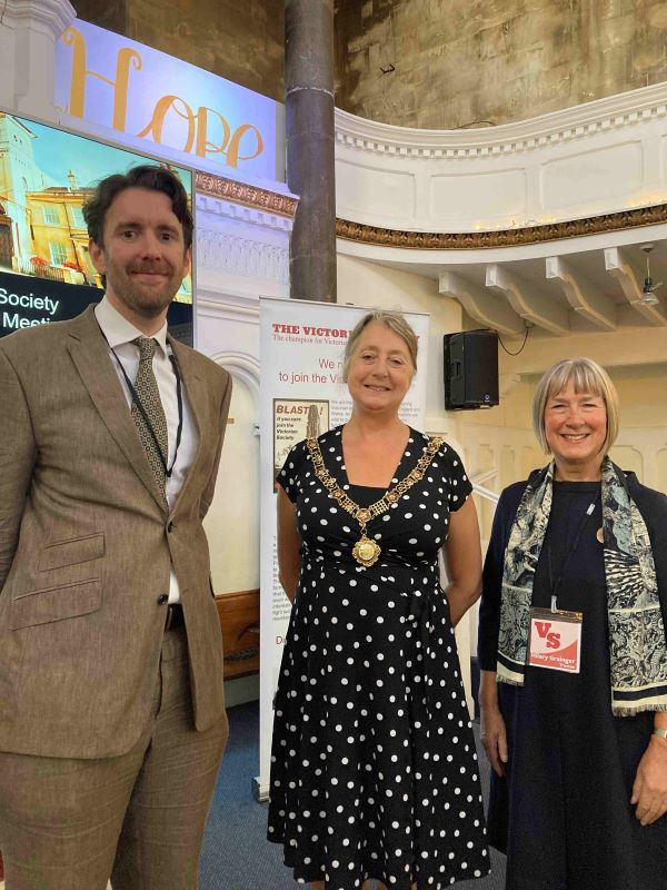 Photo: The Mayor of Bath Councillor Dine Romero with The Victorian Society Chair Professor Hilary Grainger and Director Joe O’Donnell at Elim Church.