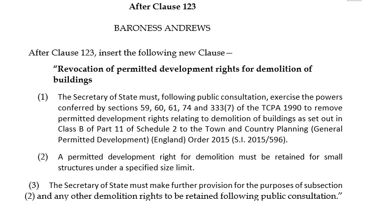 Image: Screenshot of Baroness Andrews's amendment to Levelling-up and Regeneration Bill.